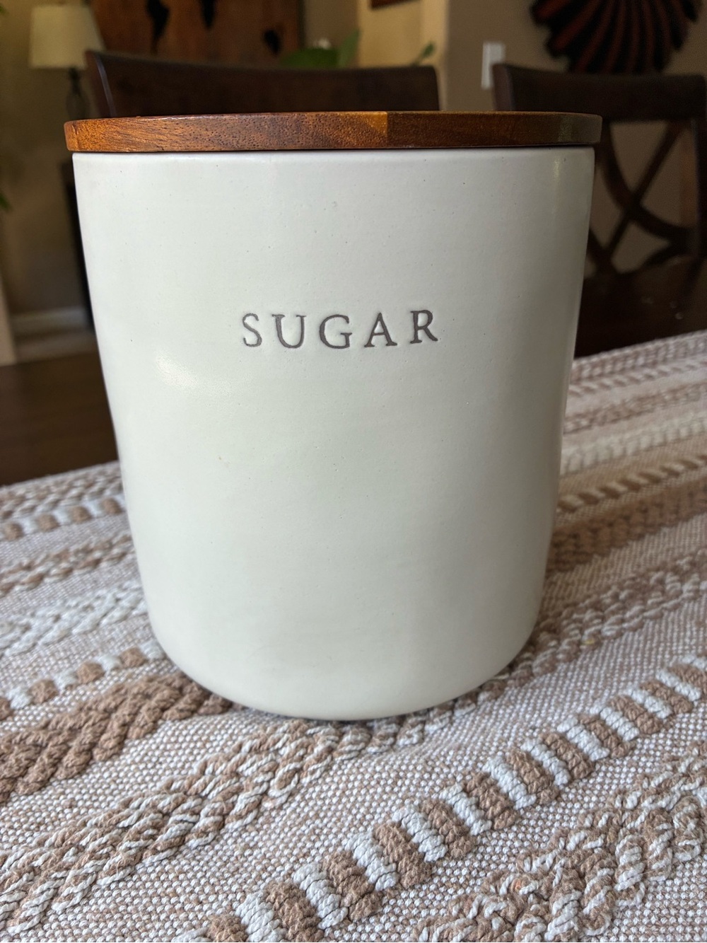 Hearth & Hand Cream Stoneware Sugar Jar with Wood Lid